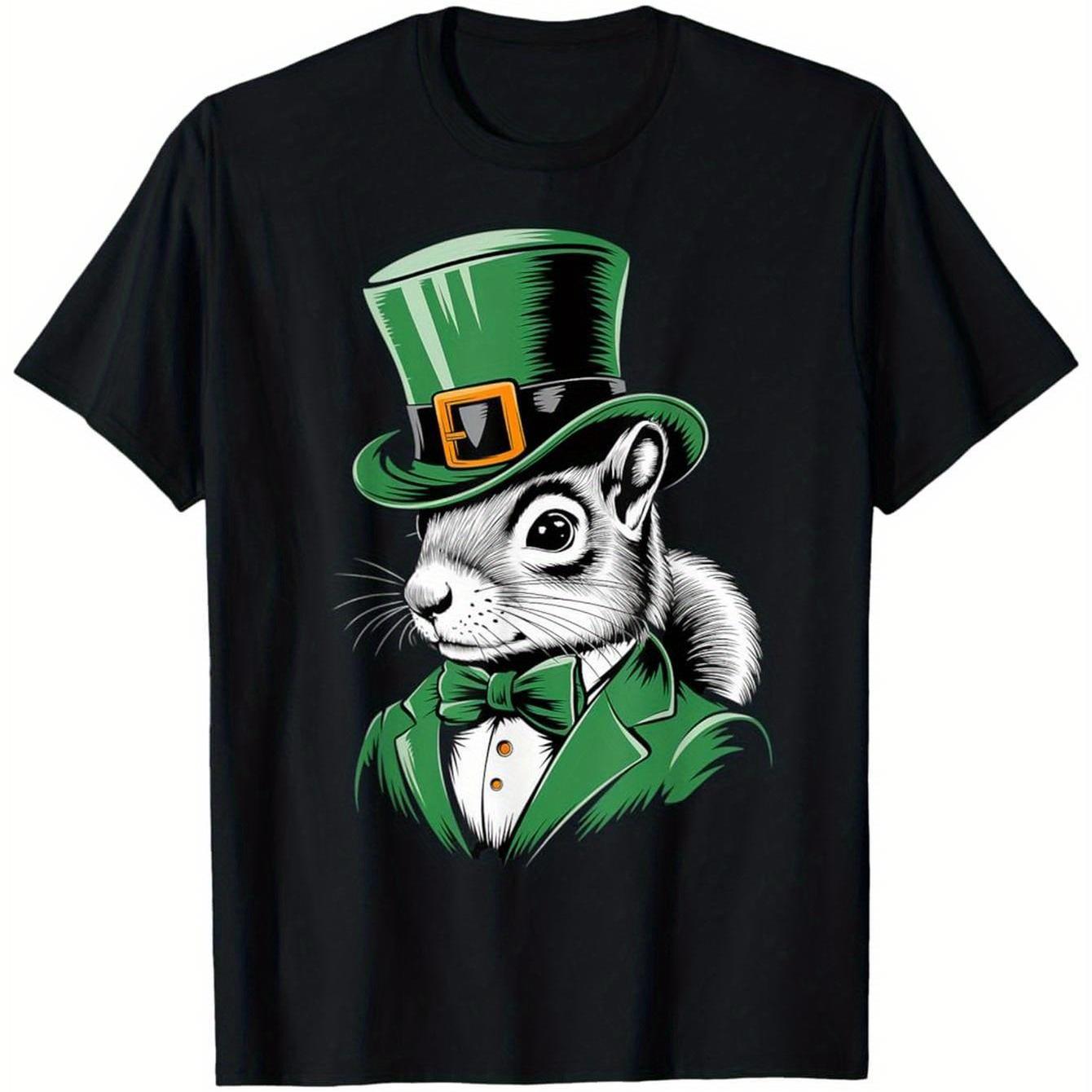 

Irish Squirrel Leprechaun St Patrick s Day Graphic T-Shirt Soft Cotton Casual Crewneck Tee for Men 4XL