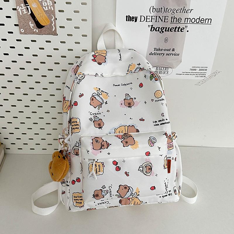 

Милый рюкзак с принтом капибары, модный, универсальный, мультяшный, для средней школы, женский, большой вместимости single bag (without pendant) белый