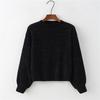 Casual Womens Sweater Autumn Winter Pullover Crew Neck Solid Color Loose Bulb Sleeve Chenille Knit Top
