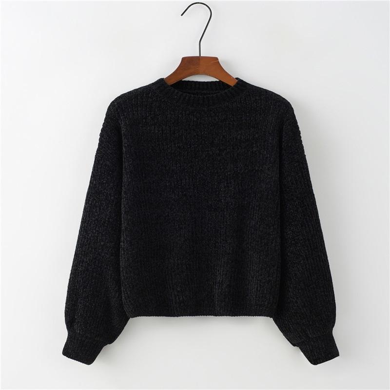 Casual Womens Sweater Autumn Winter Pullover Crew Neck Solid Color Loose Bulb Sleeve Chenille Knit Top