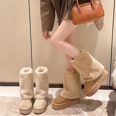 Original Niche Snow Boots Women's Plush Cute Cream Short Tube Warm Fluffy Boots Winter Sleeve Thick Sole Heightening Shoes