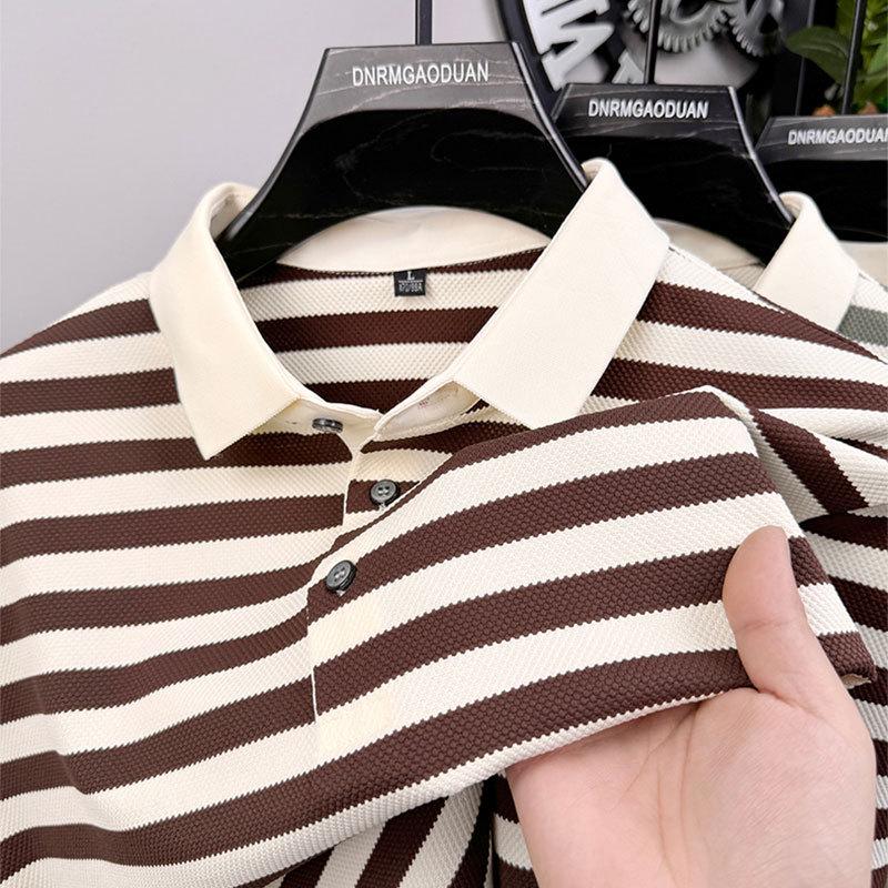 

Men s Pineapple Pattern Striped Polo Shirt - Loose, Breathable, Short-Sleeve T-Shirt with Lapel (2026 Collection) L коричневий