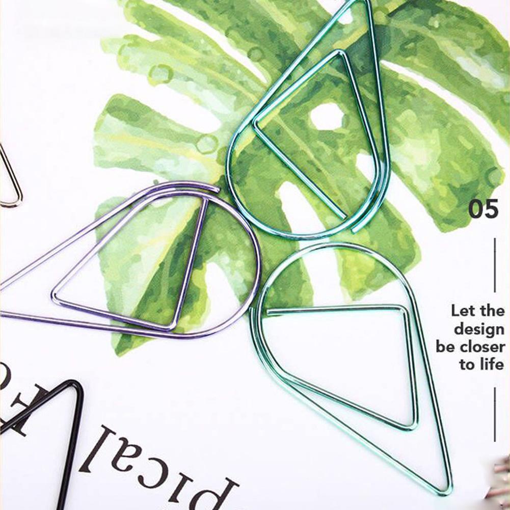 100 stykker metallmateriale dråpeform papirklips Gull Sølvfarge Kawaii Cute Bookmark Clip Skrivesaker Kontor Skolerekvisita