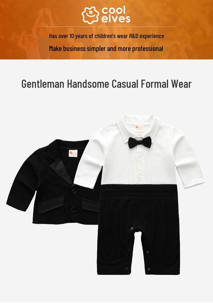 Autumn Newborn Gentleman Long Sleeve Romper for Baby's First Birthday