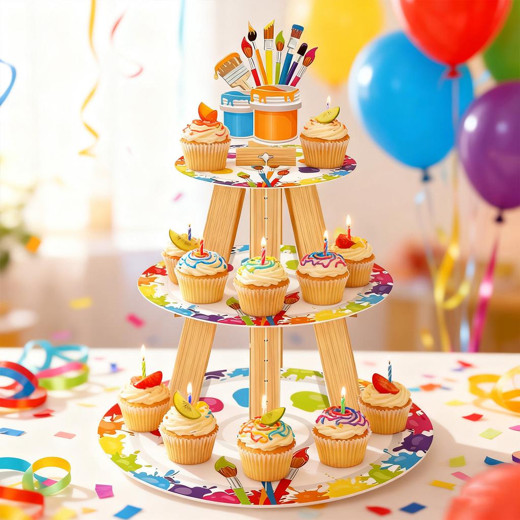 Graffiti Painting Theme Three-Layer Paper Cake Stand Cake Dessert Ornament Party Decorations
