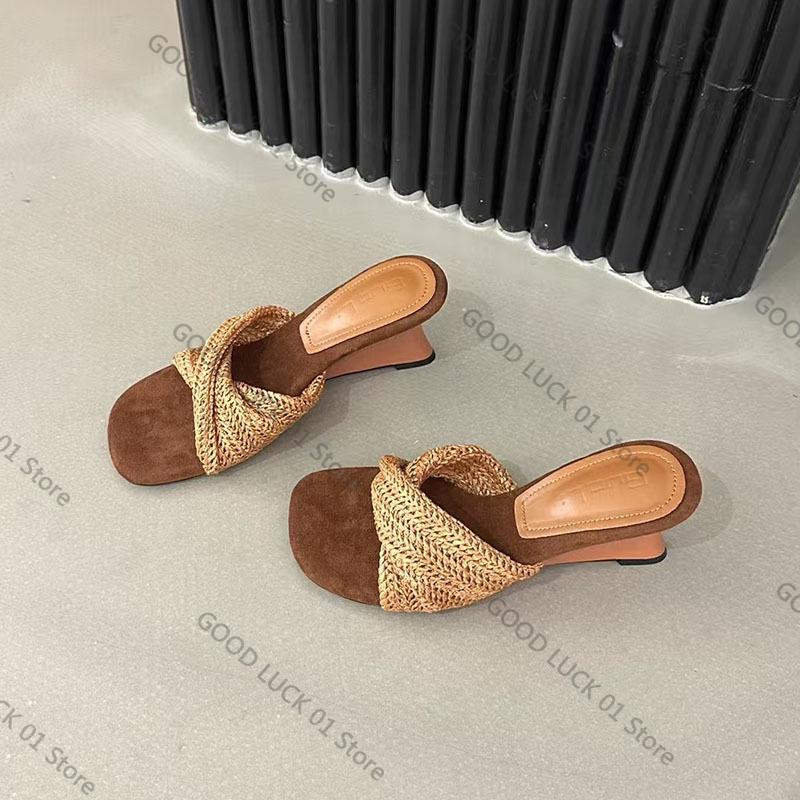 Fashion 2025 New Female Summer Beach Wedges Slippers Slides For Women Heeled Shoes Fashion Shallow Ladies Wedges Slippers Sandals Shoes