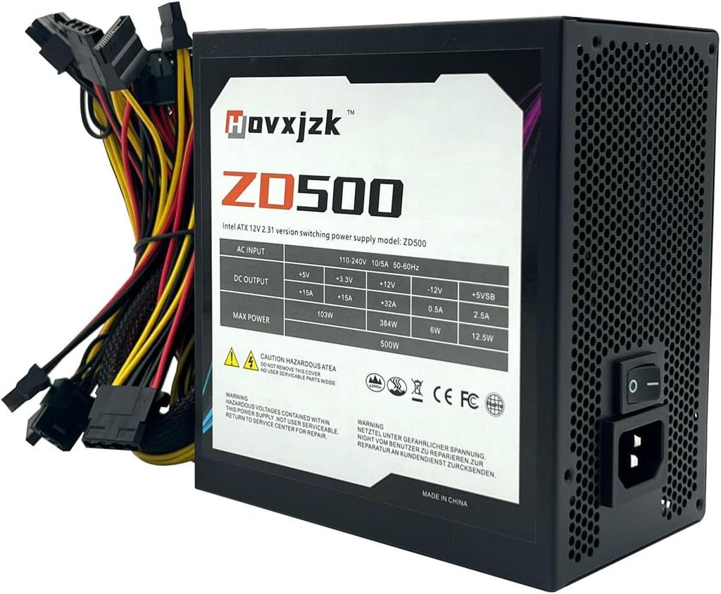 Standard PC Power Supply, 500W Power Supply, High Efficiency and Durability, PS500WF