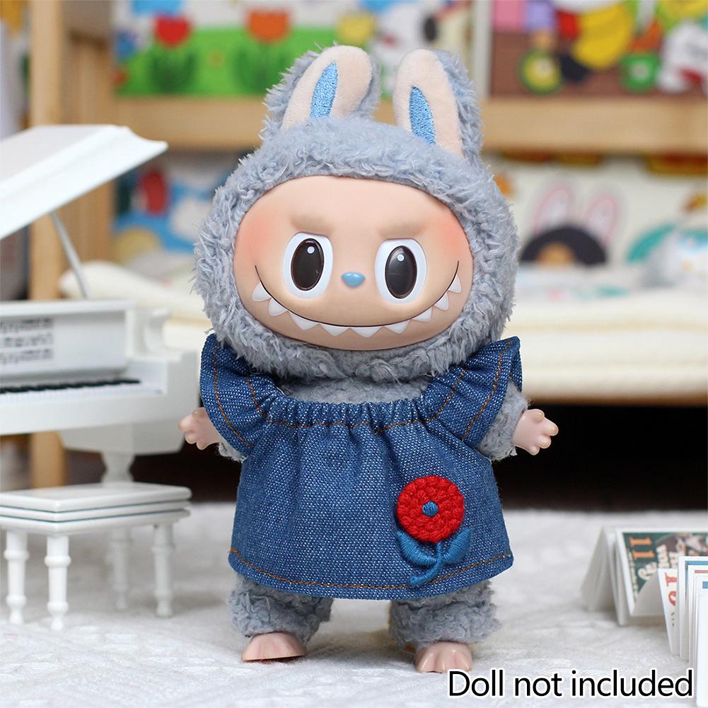 

For 17cm/38cm Labubu Doll Clothes Fashion Denim Dress Doll Clothes Color Match Dress Dolls Accessories Cute Decoration Little Clothes 03#