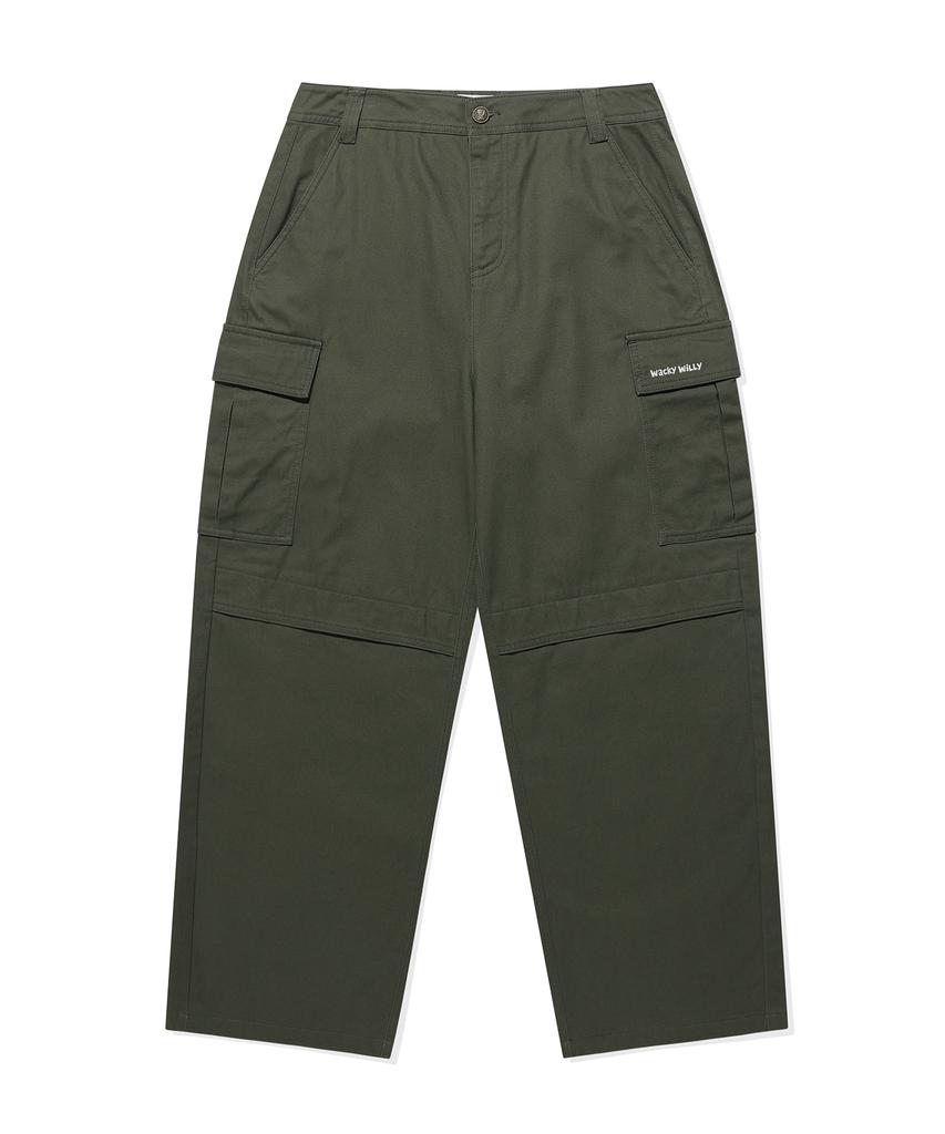 WACKY WILLY Balloon Fit Cotton Cargo Pants Olive Green