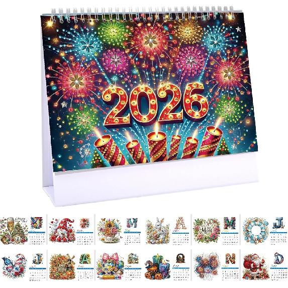 2026 Standing Desk Calendar DIY Diamond Art Painting Monthly Flip Desktop Calendar with To Do List Calendars Planner for Home Office-2026-A