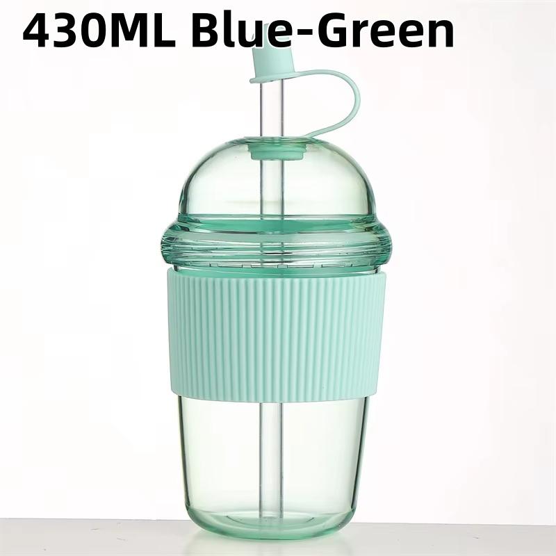 1pc 430ml Portable Flip Straw Cup Plastics Ins Style High-Capacity Water Bottles Tea Coffee Milk Heat-Resistant Juice Jelly Cups