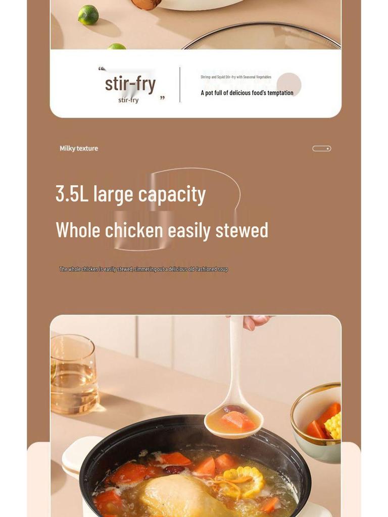 German Multifunctional Electric Cooking Pot: Fry, Steam, Boil, and Cook Rice with Non-Stick Surface