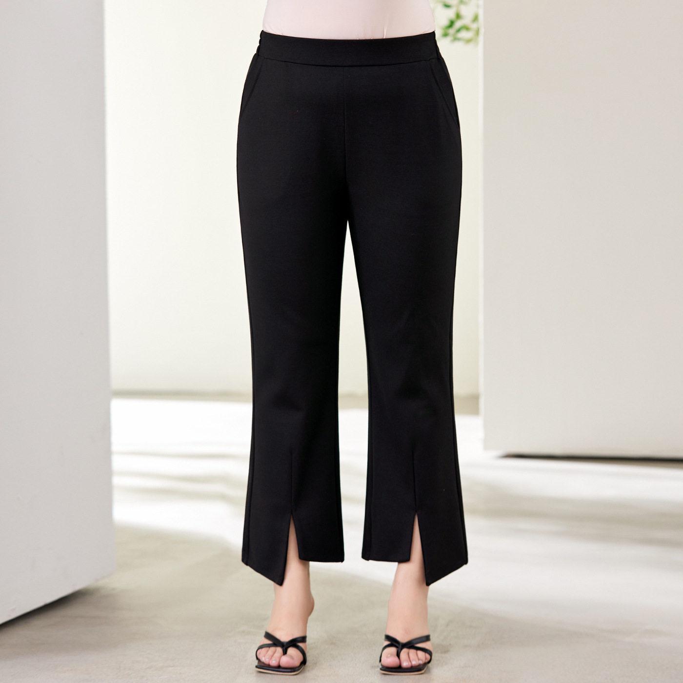 

Plus Size Women s Black High-Waisted Cropped Pants – Slimming Drapey, Side Split, Straight Leg, Elastic Waist Casual Trousers 5XL [170-190 lbs] чёрный