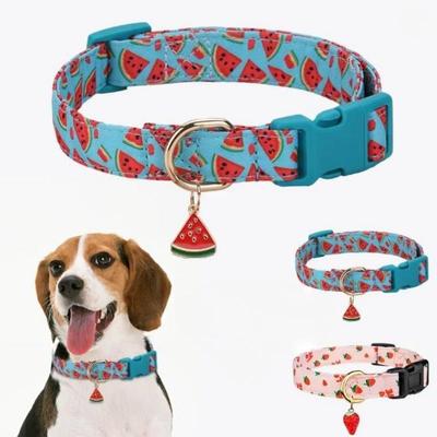Fruit Pattern Pet Dog Collar Cute Strawberries Print Dog Collar Soft Comfortable Dog Necklace Adjustable Cat Collar Daily Walk