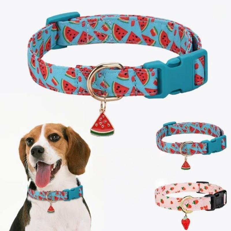Fruit Pattern Pet Dog Collar Cute Strawberries Print Dog Collar Soft Comfortable Dog Necklace Daily Walk Adjustable Cat Collar