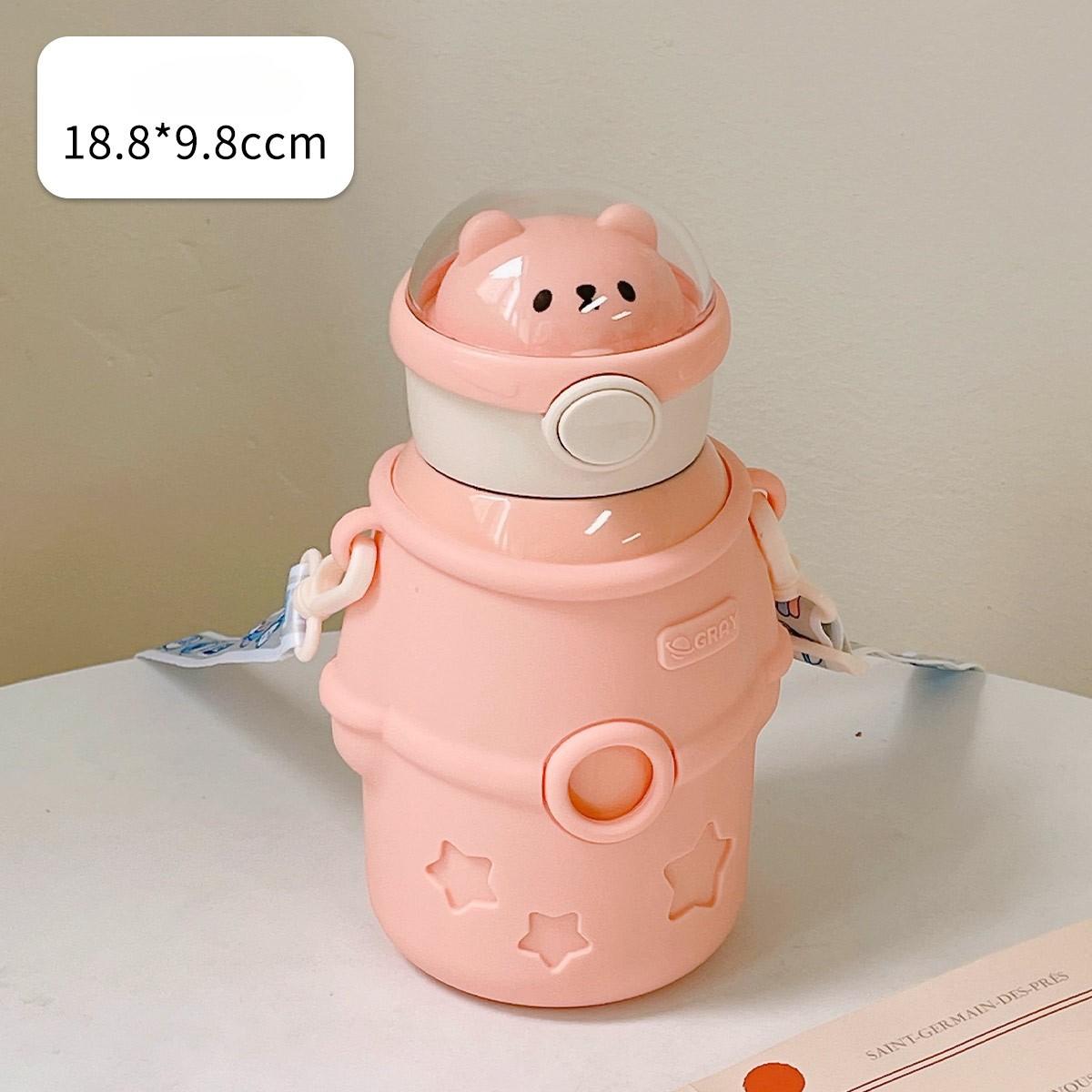 

Термокружка из нержавеющей стали 304, детская кружка с трубочкой в виде медвежонка, портативная бутылка для воды для студентов bear розовый