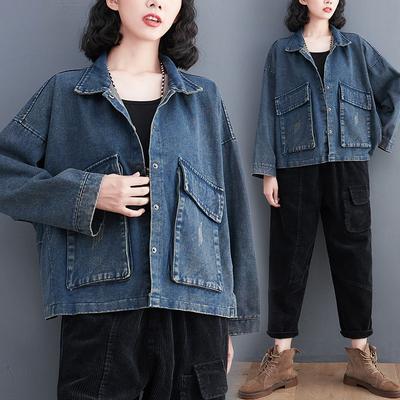 Loose Plus Size Spring Jacket Coats Women Denim Coats Casual Autumn Loose Cotton Buttons Bat Oversize Short Vintage Denim Jacket