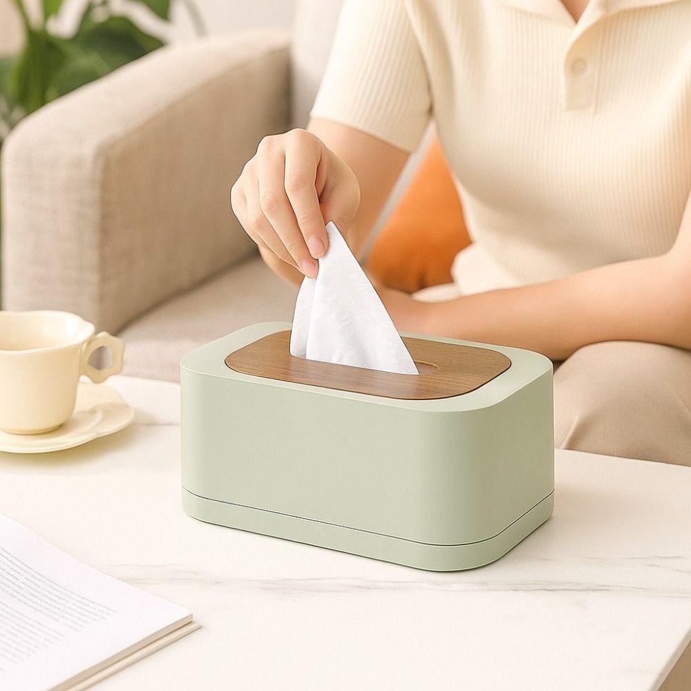 Wooden Cover Tissue Box Plastic Waterproof Napkin Holder Spring Mechanism Removable Tissue Dispenser Living Room