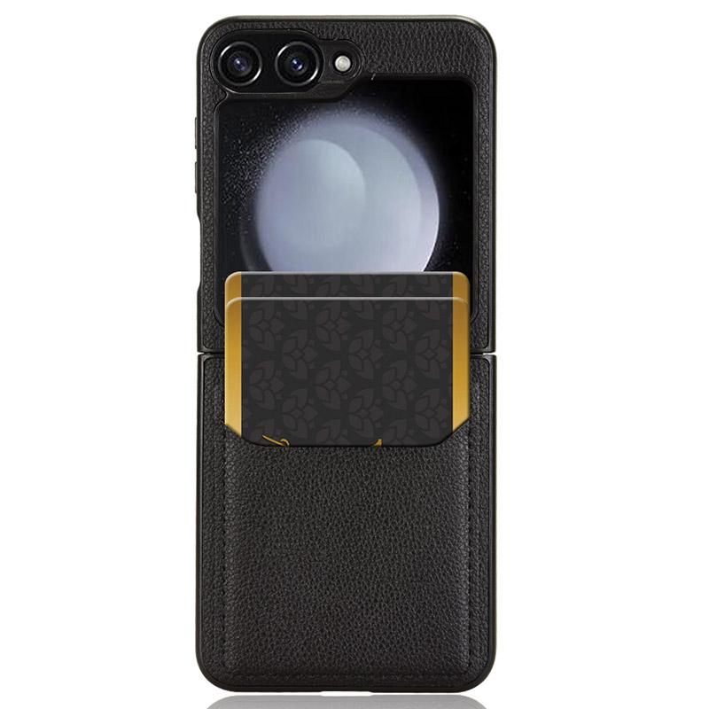 Für Samsung Galaxy Z Flip6 5G Hülle Lederbeschichtete PC-Handyhülle mit Litschi-Textur Kartenfach