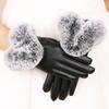 Warm gloves women's leather cold-proof velvet thickened rabbit fur mouth outdoor riding cold autumn and winter touch screen gloves