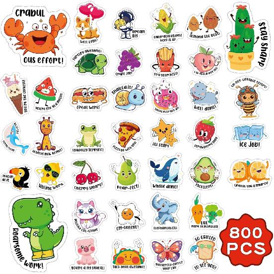 800PCS Fun Stickers for Kids, Positive Stickers for Kids Classroom, Classroom Prizes Elementary, Removable Teacher Stickers for Grading and Rewards