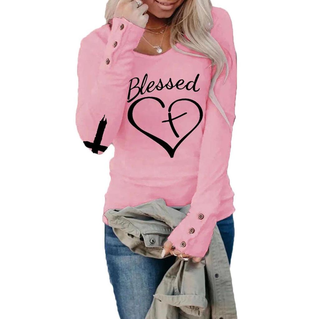 Tshirts For Women Long Sleeve,Round Sleeve Vertical Cross Casual Graphic Shirt,