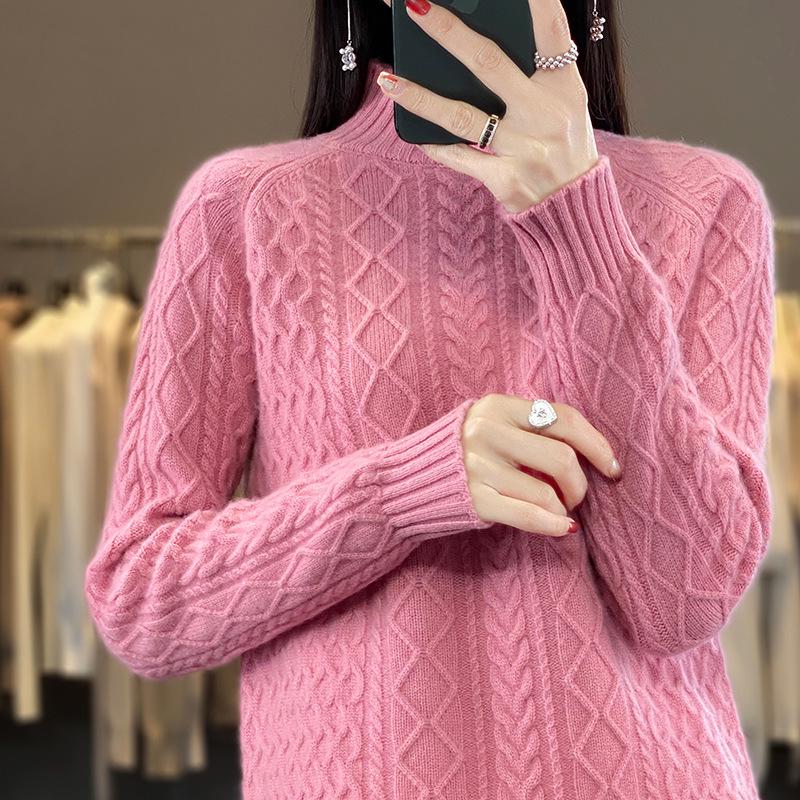 2023 Women's Cashmere Wool High Neck Thick Knit Sweater