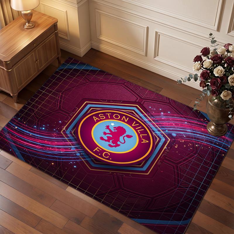 Aston Villa Voetbal Print Kristal Fluweel Tapijt, Comfortabel Waterabsorberend Antislip Binnen Vloerkleed