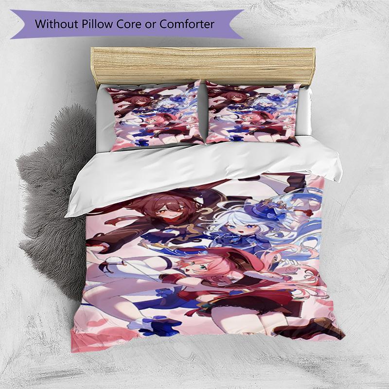 Set copripiumino 3 pezzi (1*Copripiumino + 2*Federe, Senza Nucleo), Set Biancheria da Letto con Stampa Genshin Impact, Decorazione per Camera da Letto, Stagione Unica, Regalo di Compleanno