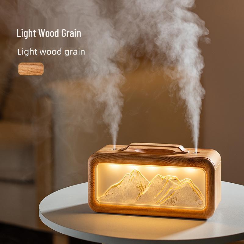 Creative USB Snow Mountain Humidifier: Dual Spray, Large Mist Output, with Ambient Light for Home or Bedroom