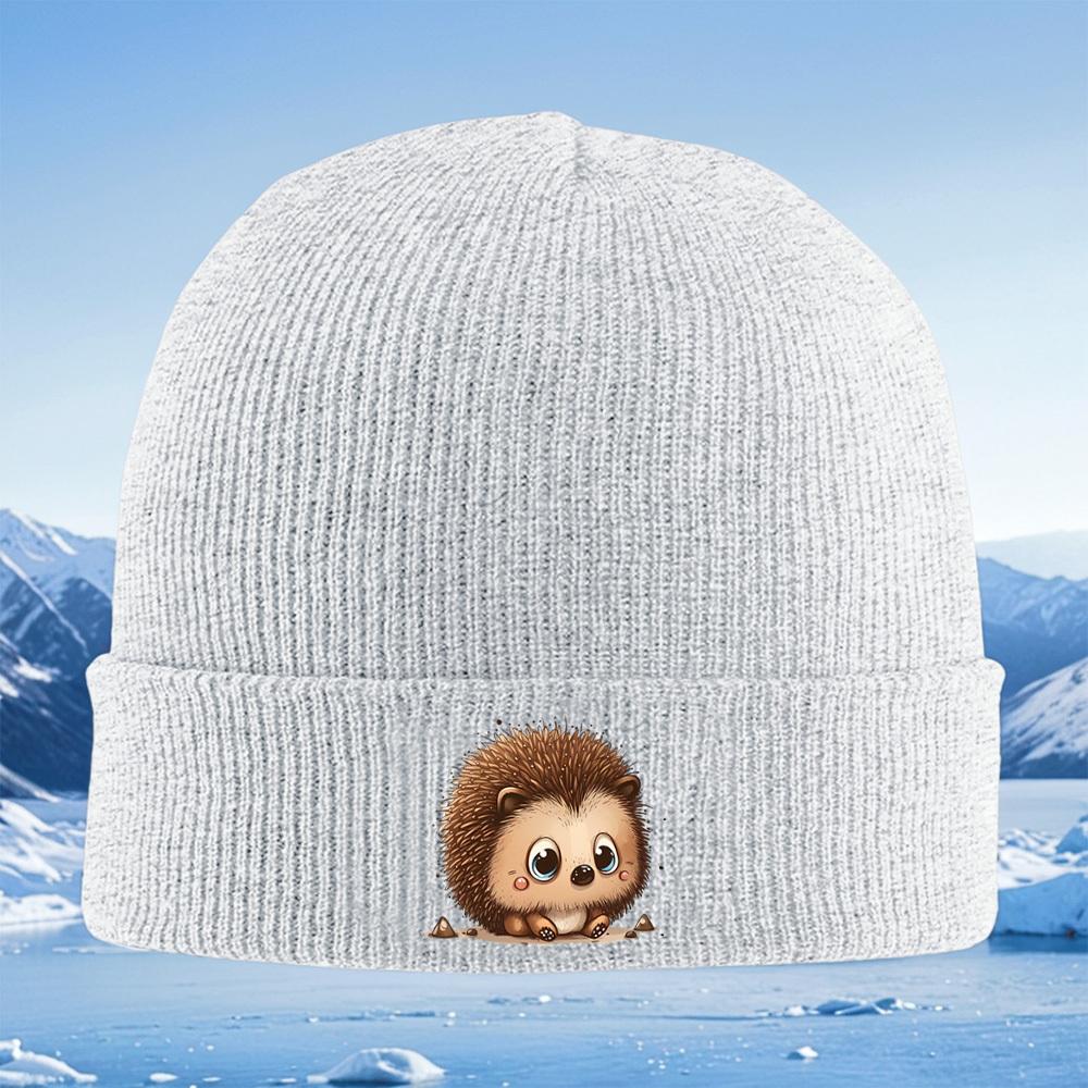 Cute Hedgehog with Big Eyes Sitting Men Women Unisex Knitted Hat Beanie Pullover Cap Winter Thermal Warm Christmas Outdoor Cycli