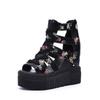 High Heel Women Sandals Thick Platform Wedge Heel Student Style Hollow Out Peep Toe Invisible Heightening Roman Sandals