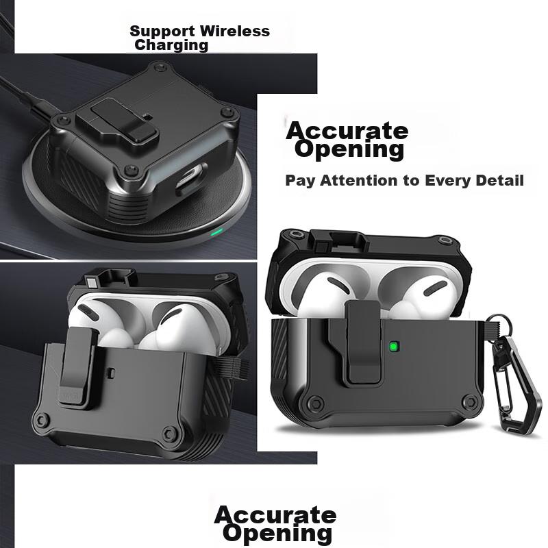 AirPods 3 Case, Shockproof Armor Shell for Third Generation Apple Wireless Bluetooth Earphones, Anti-Loss Smart Opening Clasp with Hook, Black