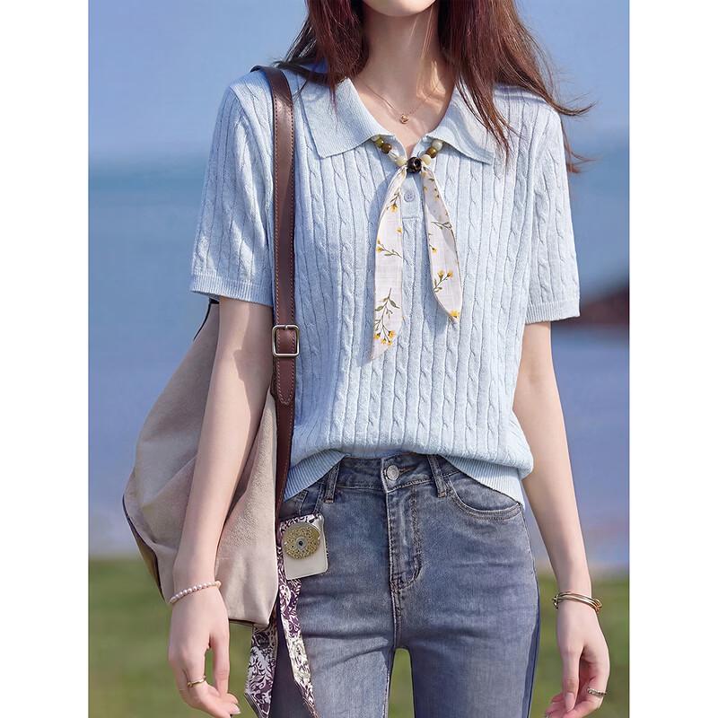 Summer Knit Polo Top M