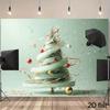 2D Luxury Christmas Tree Photography Backdrop, Mint Green 3D Style Tree with Gold & Red Decorations Background Cloth