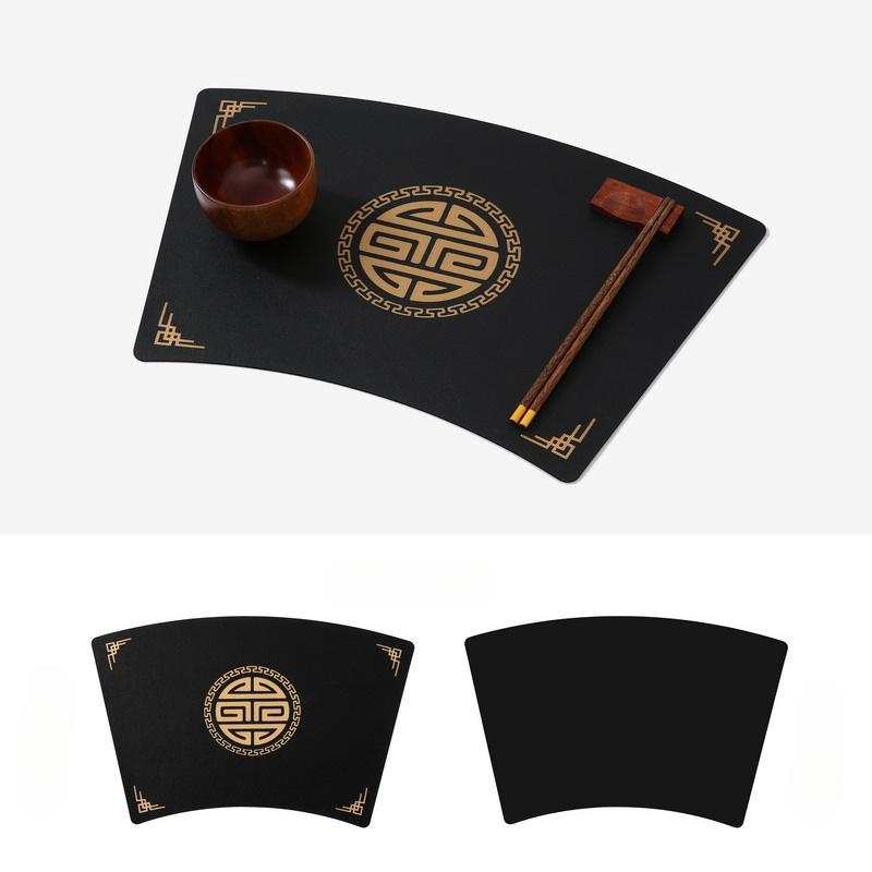 Chinese Style Leather Fan-shaped Waterproof Oil Resistant and Heat-resistant Western Cuisine New Chinese Bowl Cup Table Mat