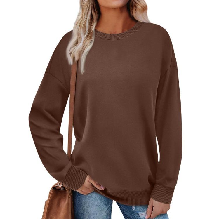 Loose Long Sleeve Pullover Sweatshirt Women Solid Color Round Neck Top Fashion