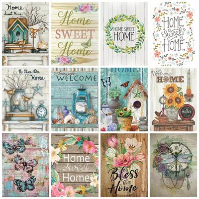 Pintura de diamante dulce hogar completo redondo/cuadrado nueva llegada mosaico bordado casa flor pegatina de pared decoración del hogar