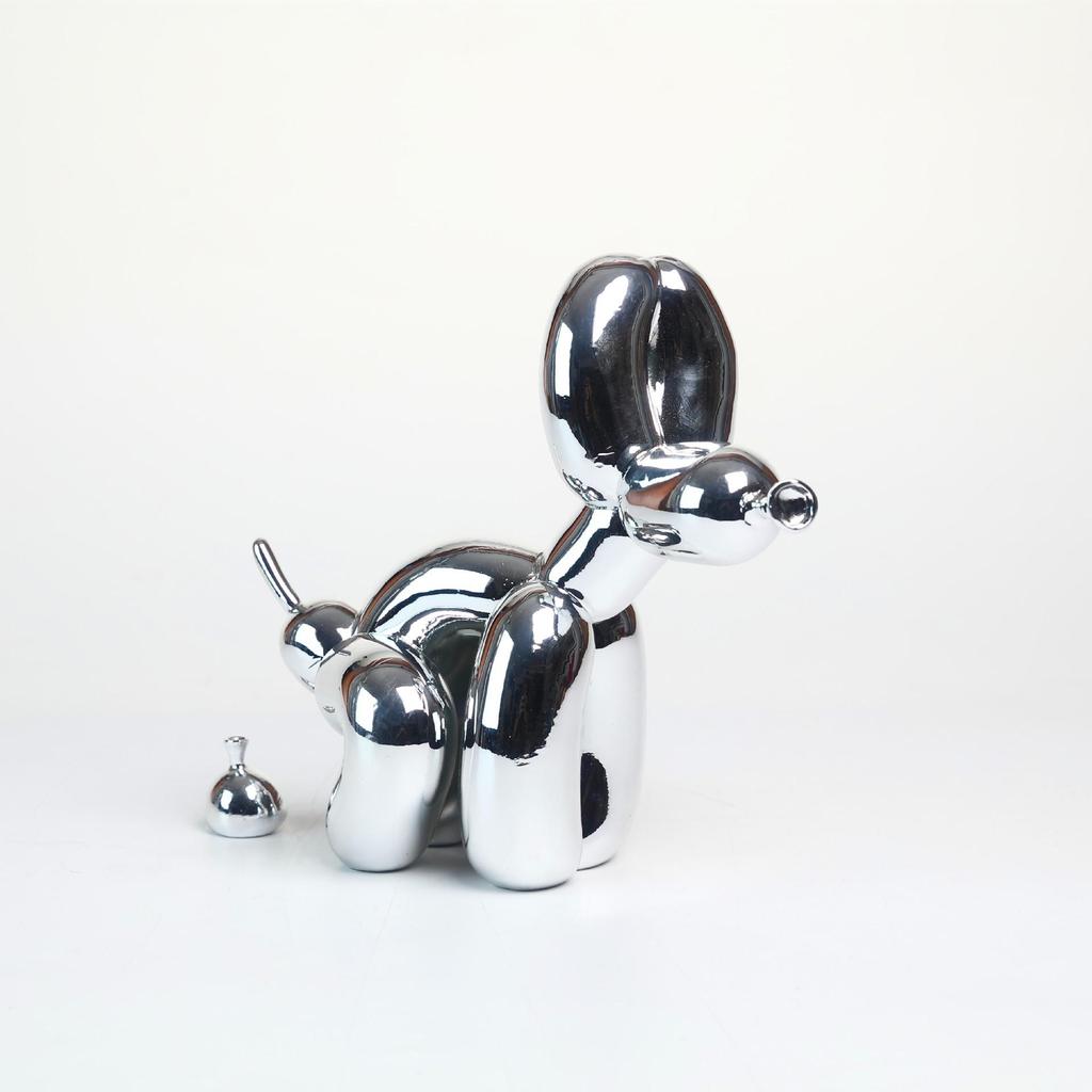 Shiny Balloon Dog Poop Art Statue: Cute Animal Sculpture for Home Decor