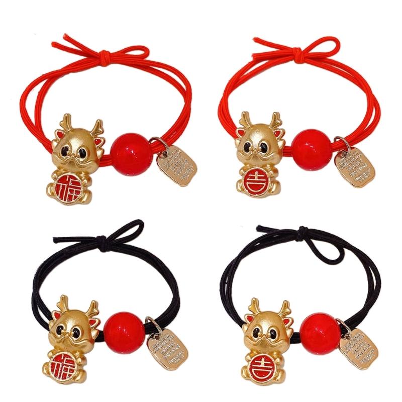 

Chinese New Year Elastic Hair Bands for Women Girls Cartoon Dragon Scrunchies Hair Ties Ponytail Holder Hair Accessories
