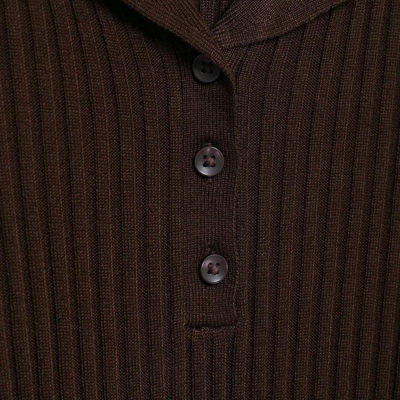 Kaslead New Arrival Women's Fashion Style Simple Lapel Long Sleeves Rib Knitting Polo Shirt 3471110