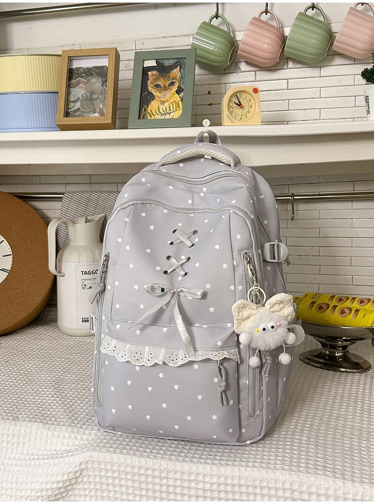 Schoolbag lavender stars surround lace lace polka dot schoolbag gentle and sweet wind early high school student high value backpack
