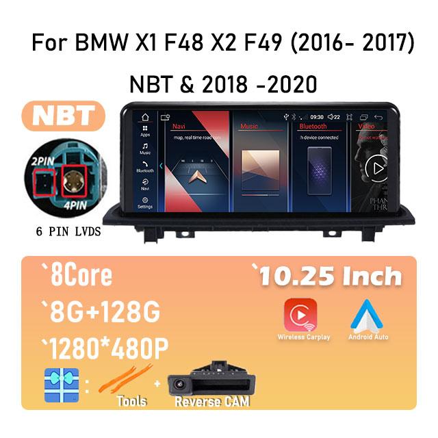 10.25 Inch Android 14 For BMW X1 F48 X2 F49 (2016- 2017) NBT & 2018 -2020 EVO System Car Player GPS Navigation Multimedia Video