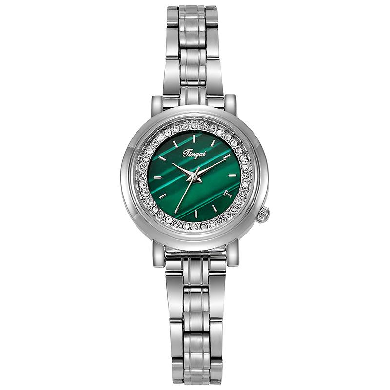 

New Internet celebrity quartz movement watch ins retro style ladies wristband temperament steel belt watch small green watch disc