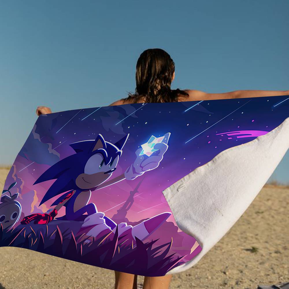 Blue Cartoon Anime Classic Character Hit Movie Sonic Microfiber Printed Beach Towel Mountain Climbing Yoga Beach Swimming