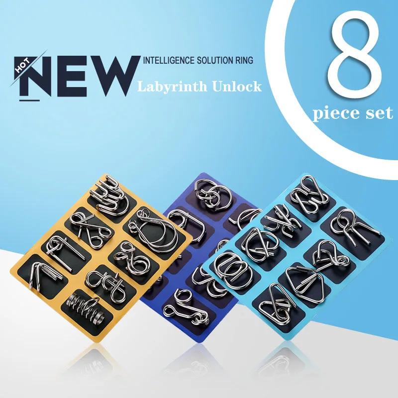 Intelligence 8Pcs/Set Solution Ring Metal Montessori Puzzle Wire Mind Brain Teaser Puzzles Educational Toys For Children Adults