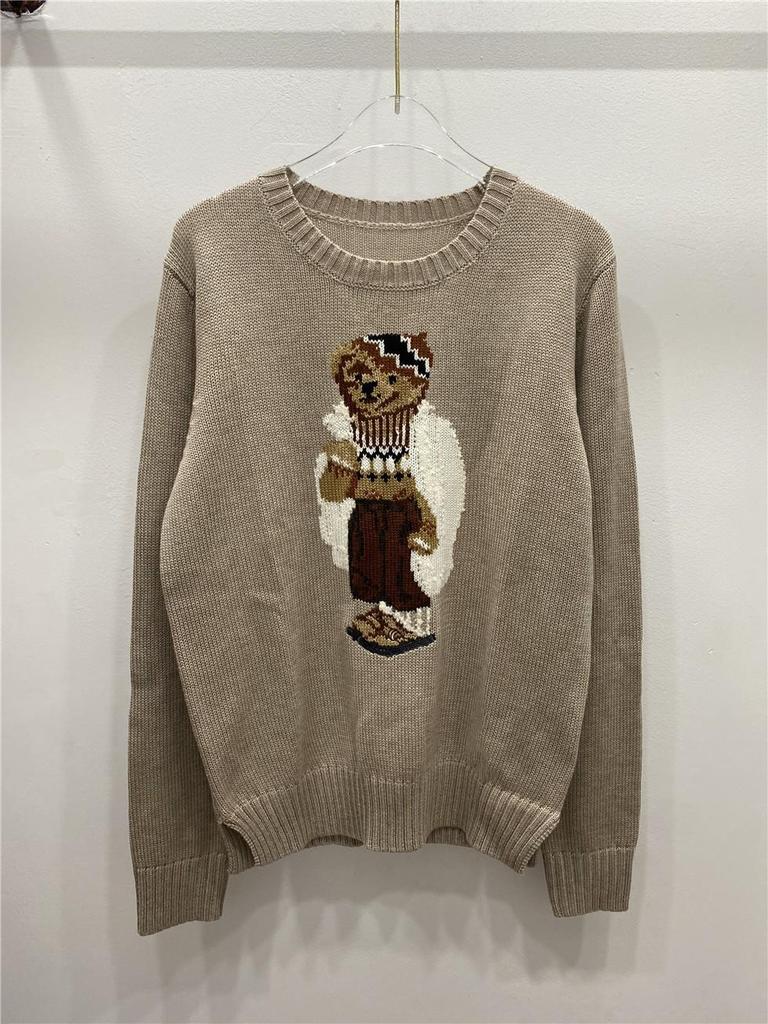 Damen Jacquard Wollmischpullover mit gesticktem Cartoon-Bär-Design