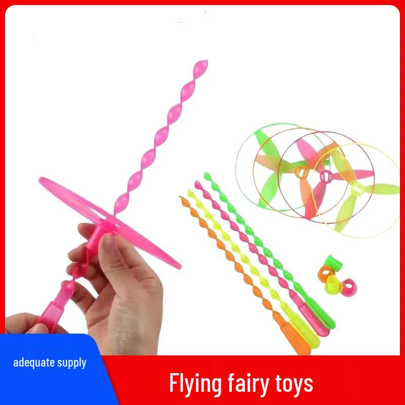 Hand-Pushed Bamboo Dragonfly Flying Saucer Spinning Top - Classic Nostalgic Toy for Children 40 Sets per Bag