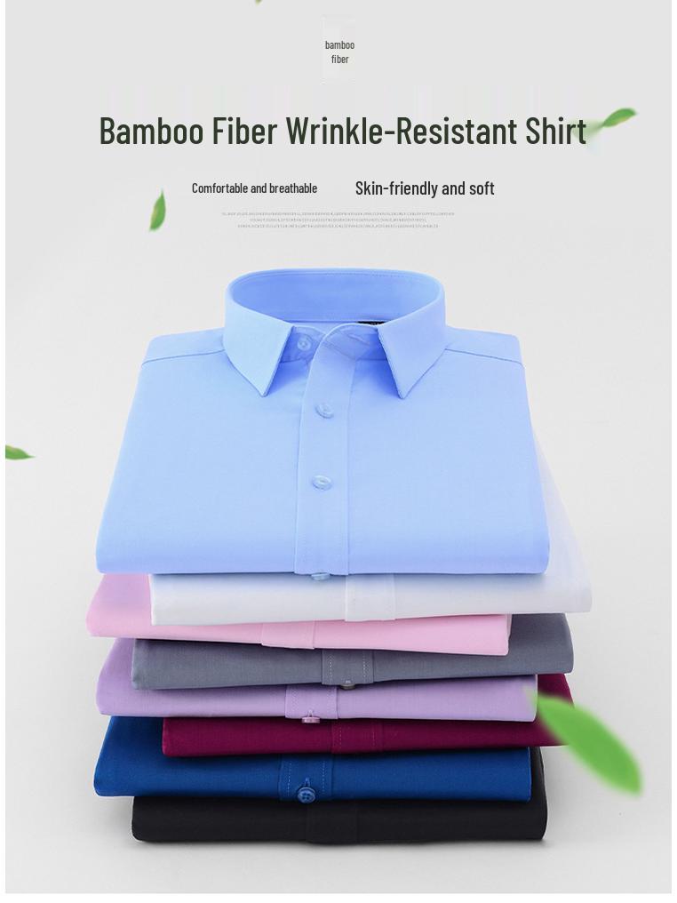 Men's 2025 Bamboo Fiber Slim Fit Long Sleeve Dress Shirt - Comfortable, Iron-Free Business Workwear