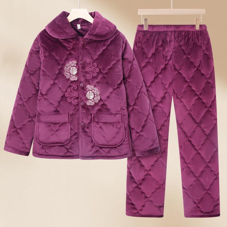 

Pajamas for Grandma Winter Wear Lapel Warm Suit Autumn and Winter Chinese Style Two-piece Set Loose Thickened Warm 3XL